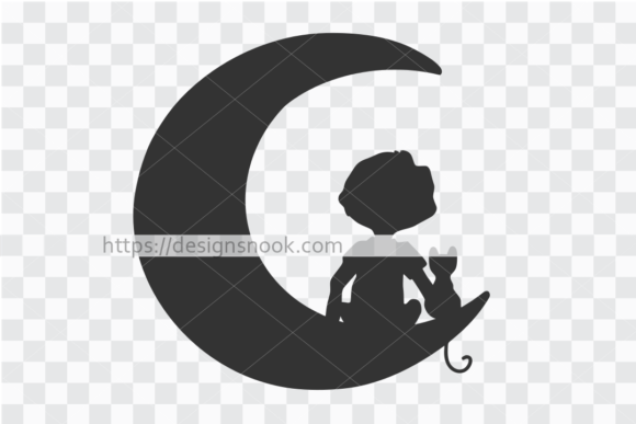Boy and Cat on Moon SVG EPS PNG Digital Review