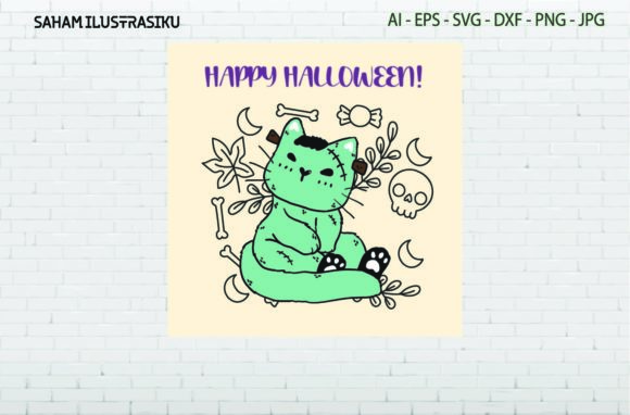 Halloween Card Party Cat Green Svg Review